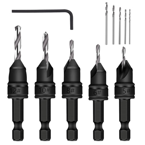 MulWark 82° Countersink Drill Bit Set incl. 5pcs Free Replaceable HSS Drill Bits for Wood?3/8" Quick-Change -Chamfered Adjustable Drilling Tool Ki...