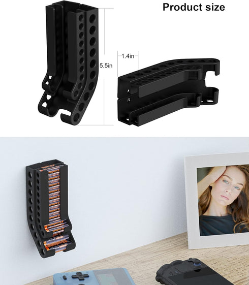 Battery Holder Storage Organizer AA & AAA Battery Caddy Wall Mount Battery Container Fit for 10 AAA & 10 AA Batteries Batteries Storage (Case Not ...