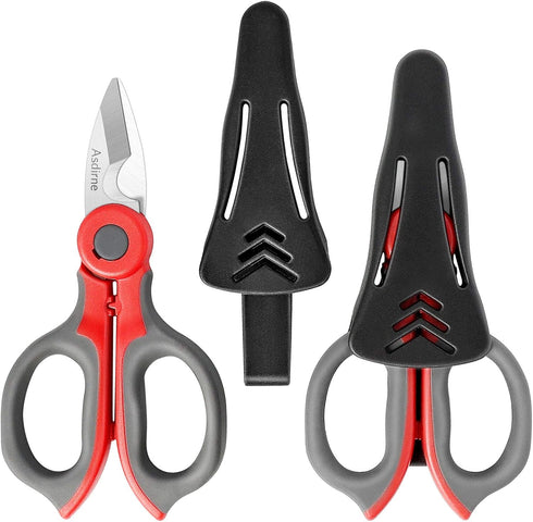 2 Pack Electrician Scissors, Heavy Duty Stainless Steel Sharp Blades and Soft Rubber Grip, Electrician Shears with Protective Cover, 6.1 Inch (Gra...