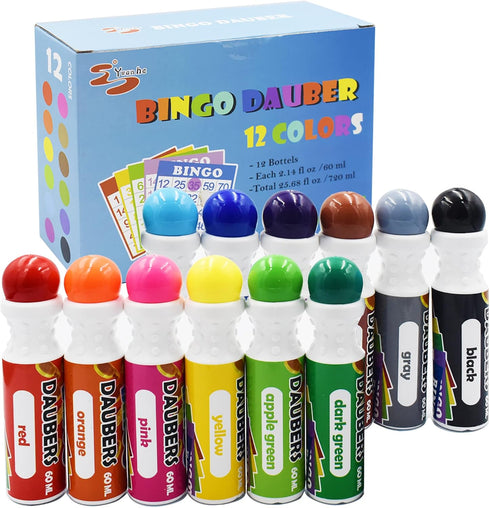 Yuanhe Bingo Daubers Dot Markers Mixed Colors Set of 12 Pack...
