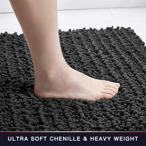 Walensee Bathroom Rug Non Slip Bath Mat (24x17 Inch Dark Grey) Water Absorbent Super Soft Shaggy Chenille Machine Washable Dry Extra Thick Perfect...