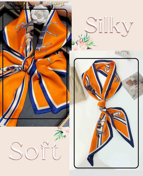 Silk Neck Scarf Printed Scarves Head Women'S Fashion Oblique Angle Satin Scarfs For Bag Hair 59” X 5.9”...