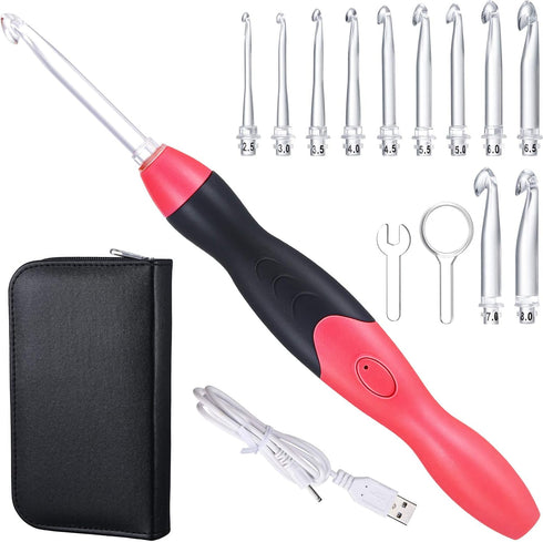 11 Sizes Lighted Crochet Hooks Set Rechargeable Crochet Hook Light Up Hooks with Case, Interchangeable Heads 2.5 mm to 8 mm for DIY Craft Supplies...