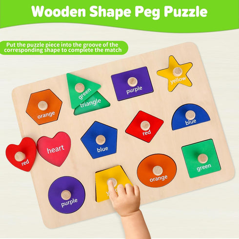 Montessori Toys for Toddlers 1, 2, 3 Year Old, Wooden Shape Learning Puzzles for Baby 12-18-24 Months, Early Educational Toys, Perfect Christmas B...