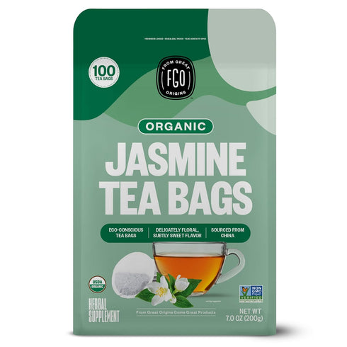 FGO Organic Jasmine Green Tea, 100 Count, Eco-Conscious Tea Bags, Resealable Bag, Packaging May Vary (Pack of 1)...