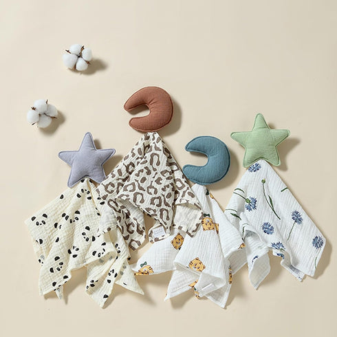 Lovey Blanket for Boys and Girls, Organic Cotton Muslin Security Blanket for Babies, Soft Breathable Lovie Soothing Towel for Newborn and Infant (...