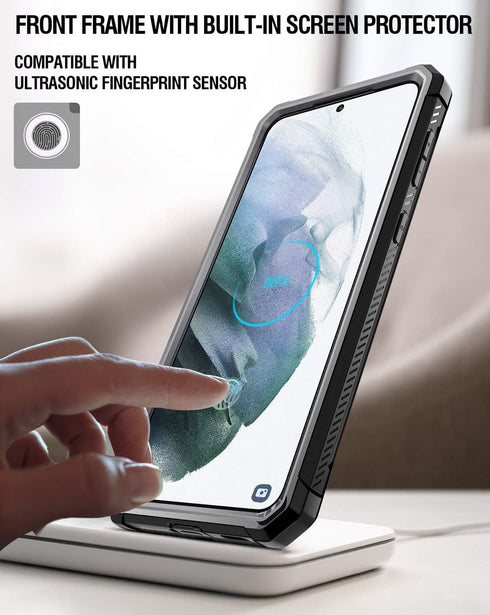 Poetic Spartan Samsung Galaxy S21+ Plus 5G 6.7" Case, Fingerprint ID Compatible, Shockproof Protective Cover, Kickstand, Metallic Gun Metal...