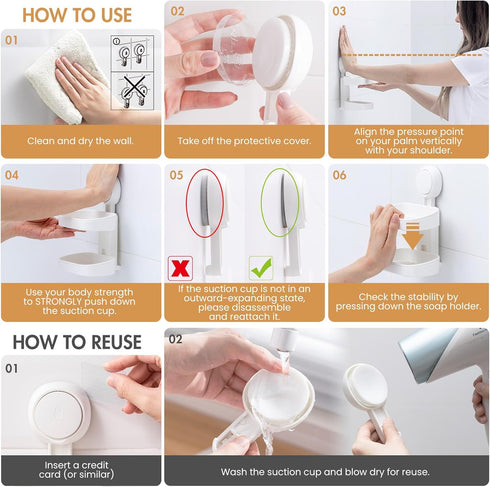 LEVERLOC Soap Dish Holder for Shower Double Layer Suction Cup Wall Mounted NO-Drilling Self Draining Removable Waterproof Strong Suction Bar Soap ...
