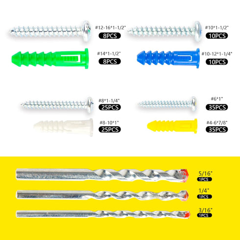 Drywall Anchors and Screws Kit 159Pcs, Plastic Wall Anchors Assortment Kit with 3Pcs Drill Bit for Drywall(#6,#8,#10,#14)...