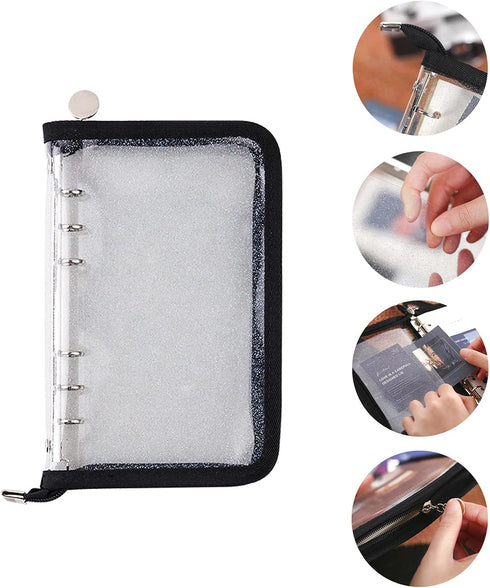 Black A5 Binder Cover 6 Ring Notebook Binder Clear Soft PVC Zipper Binder A5 Budget Binder Folder A5 Planner Cover Refillable Notebook Shell for J...