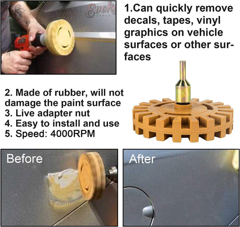 Decal Remover Wheel Sticker Remover w/Drill Adapter Tool Kit Adhesive Decal Eraser Wheel, Remove Vinyl Decals, Stickers, Stripes, Pinstripes, Adhe...