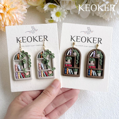 Keoker Back to School Clay Cutters, Polymer Clay Earrings Cutters for Jewelry Making, Bookshelf Polymer Clay Cutters, Teacher Clay Cutters for Ear...