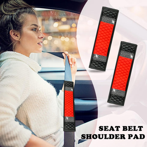 11 PCS Bling Rhinestones Leather Car Accessories Set,Bling Steering Wheel Cover for Women,Center Console Armrest Pad Belt Cover Handbrake Gear Cov...