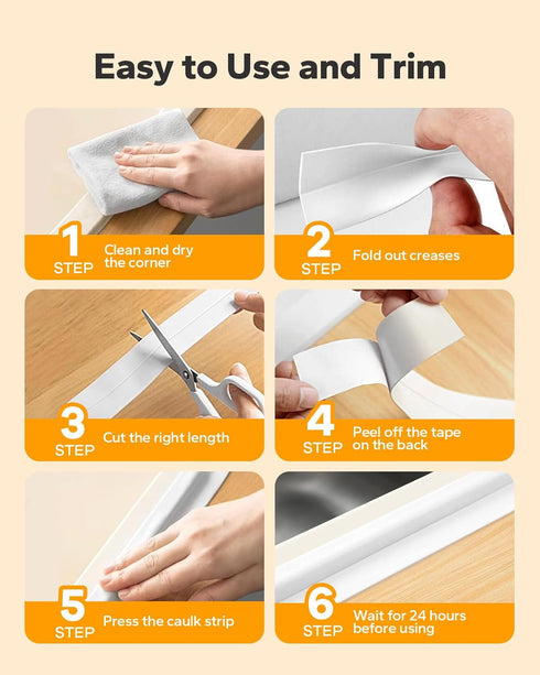 Kakoka Toilet Caulk Strip (10.5 Feet), Waterproof White Caulk Tape for Toilet, PVC Self Adhesive Toilet Tape Tub Caulking Strip...