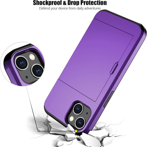 Nvollnoe for iPhone 13 Case with Card Holder Heavy Duty Protective Dual Layer Shockproof Hidden Card Slot Slim Wallet Case for iPhone 13 for Women...