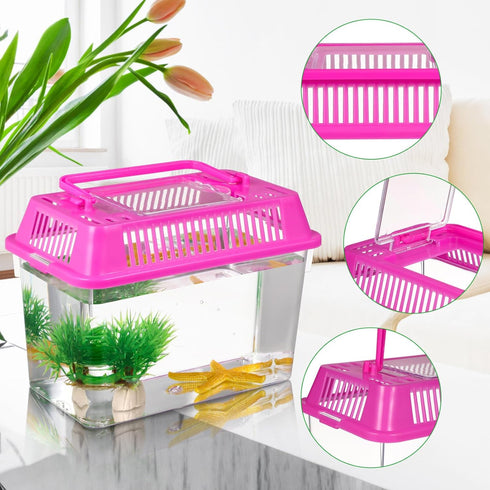 NOLITOY 4pcs Mini Fish Tank, Plastic Fish Box Breeding Case with Handle Desktop Fish Bowl Portable Aquarium for Shrimp Turtle Shrimp Goldfish (Ran...