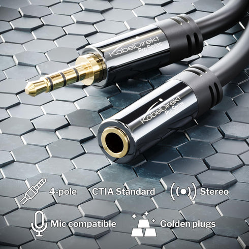 KabelDirekt – Headset Extension Cable – 10ft – Headphone Extension Cord with Break-Proof Metal Plug for Gaming Headsets & Headphones with Micropho...