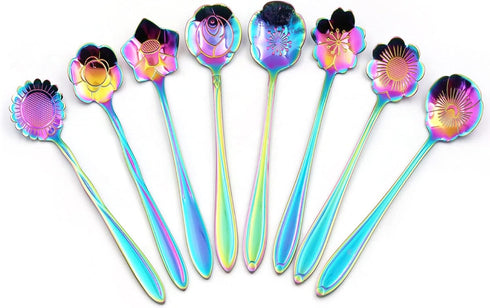 Flower Spoon Set, niceEshop Stainless Steel Teaspoon Colorful Coffee Spoon Tea Spoon Mixing Spoon Sugar Spoon, Set of 8, Rainbow...