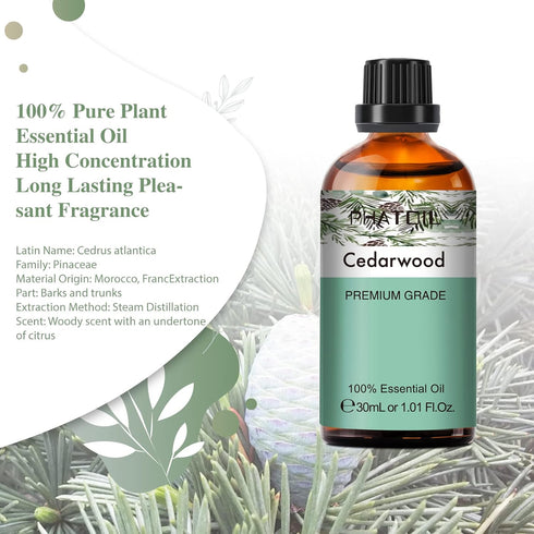 Cedarwood Essential Oil, 1.01Fl.Oz (30ML) PHATOIL Pure Essential Oil Singles for Aromatherapy Diffusers, Humidifiers, Great for DIY Candle and Soa...