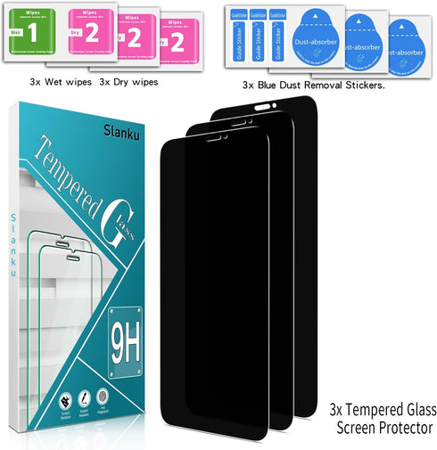 Slanku [3 Pack Privacy Screen Protector for iPhone 12, 12 Pro Tempered Glass Film, Anti-Spy, Full Coverage, Case Friendly...