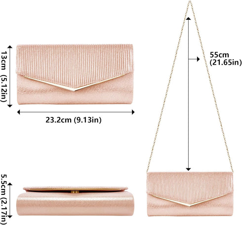Larcenciel Clutch Purses for Women, Bling Vertical Lines Envelope Evening Bag w/Chain, Formal Ladies Handbags,9.05x1.97x4.72...