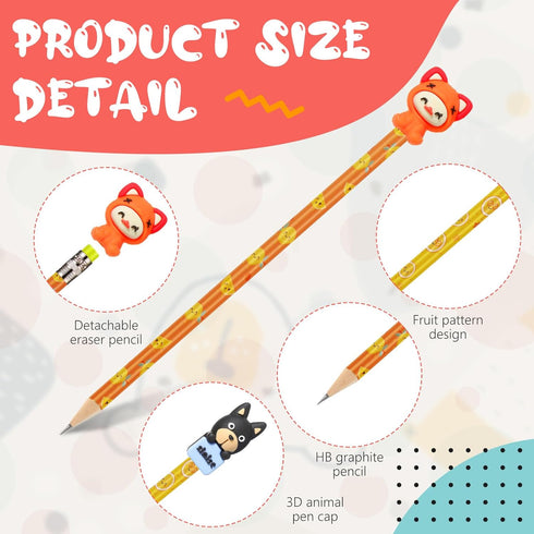 Thenshop 30 Pcs Scented Pencils for Kids Fruit Scent HB Graphite Pencils Bulk with 30 Pcs Cartoon Pencil Toppers Animal Cute Pencil Cap Gift for S...