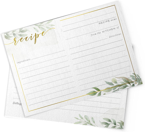 Dashleigh Farmhouse Greenery Recipe Cards with Gold Foil - 48 Double Sided 4x6 Cards - Sage Green Rustic Kitchen & Bridal Shower Gift...