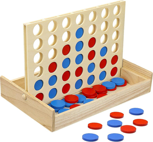 Wooden 4 in a Row Game, Kids Board Games for Kids 5 6 8 10 12 Year Olds, Travel Games for Kids and Adults, 2 Player Classic Family Board Games for...