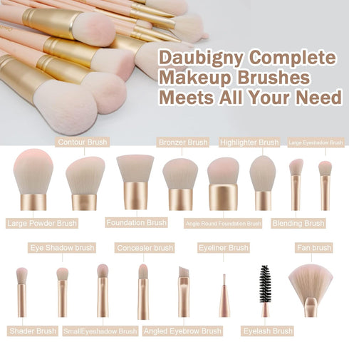 Makeup Brushes,Daubigny 16Pcs Silver Premium Synthetic Makeup Brush Set with Professional Foundation Brushes Powder Concealers Eye shadows Blush M...