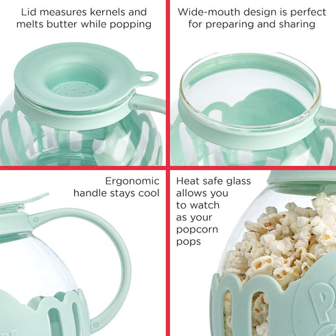 Ecolution Patented Micro-Pop Microwave Popcorn Popper with Temperature Safe Glass, 3-in-1 Lid Measures Kernels and Melts Butter, Made Without BPA,...