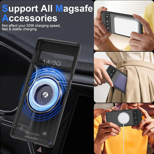 Magnetic Case for Google Pixel 6 Pro 5G, Compatible with Mag Safe Wireless Charger, Translucent Frosted Matte Back Slim Fit Shockproof Case for Pi...