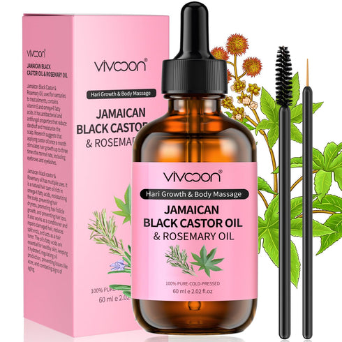 Jamaican Black Castor Oil with Rosemary, Black Castor Oil Cold Pressed, Organic Castor Oil for Hair Growth, Eyelashes and Eyebrows Growth, Castor ...
