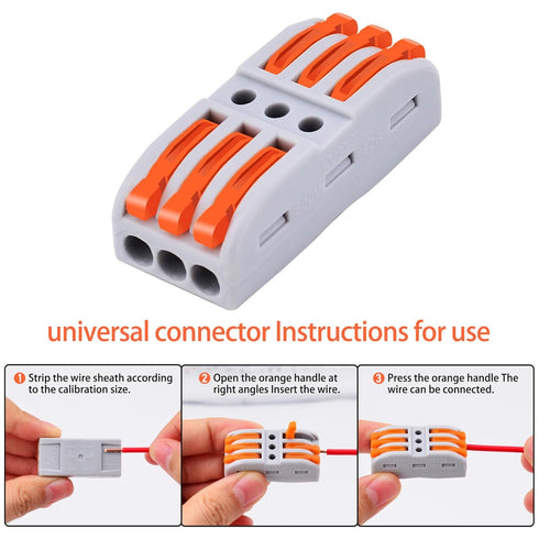 NineLeaf Wire Connectors Push-in,3 in and Out Push Wire Conductor Compact Connectors Wire Connectors for 3 Circuit Inline Splices, Cables from 28 ...