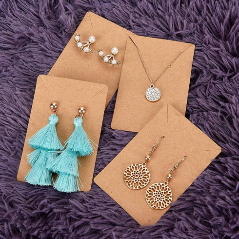 150 Pcs Blank Jewelry Display Cards Kraft Paper Necklace Earring Card Holder for Ear Studs, Earrings, Necklaces, 3.5 x 2.4 Inch...