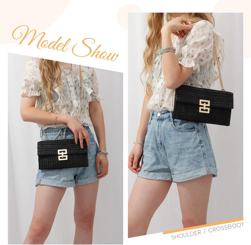 Freie Liebe Straw Shoulder Bag for Women Summer Straw Crossbody Purse Beach Woven Purse Wicker Rattan Envelope Handbag...