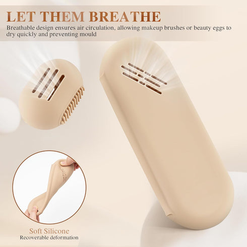 Silicone Makeup Brush Holder Travel Cosmetic Bag and Beauty Blender Holder, Travel Essentials for Women, Large Travel Makeup Brush Case?Khaki...