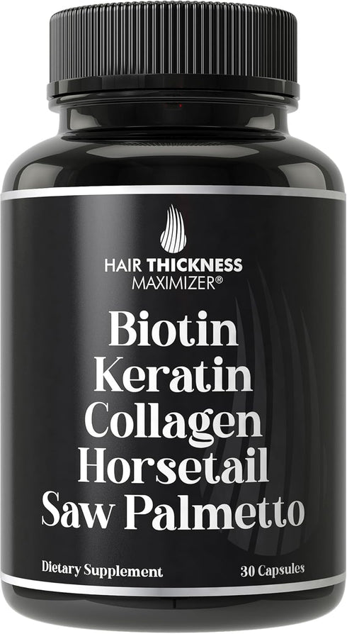 Biotin + Keratin + Collagen + Horsetail + Saw Palmetto. Advanced 5-in-1 Hair Growth Supplement for Women and Men. Hair Vitamins, DHT Blocker Pills...