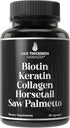 Biotin + Keratin + Collagen + Horsetail + Saw Palmetto. Advanced 5-in-1 Hair Growth Supplement for Women and Men. Hair Vitamins, DHT Blocker Pills...