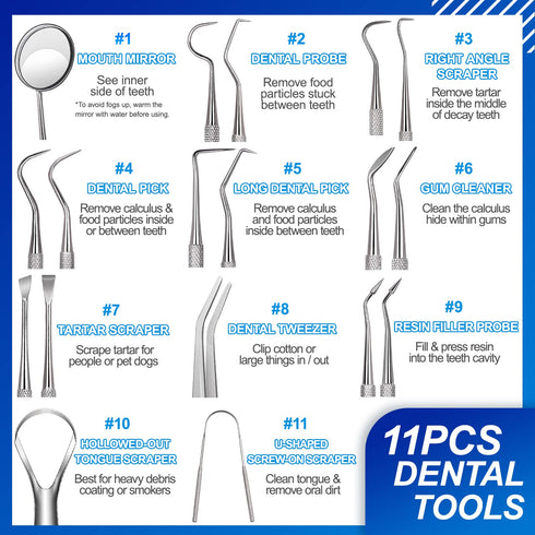 Dental Tools, Sopito 11PCS Teeth Cleaning Tools Stainless Steel Dental Scraper, Home Use Basic Dental Tool Set...