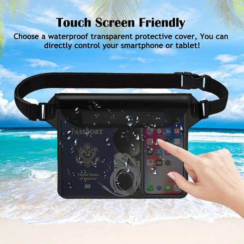 Hatisan Waterproof Pouch with Waist Strap, Waterproof Fanny Pack Keep Phone Valuables Safe and Dry Beach Accessories for Vacation Boating Swimming...