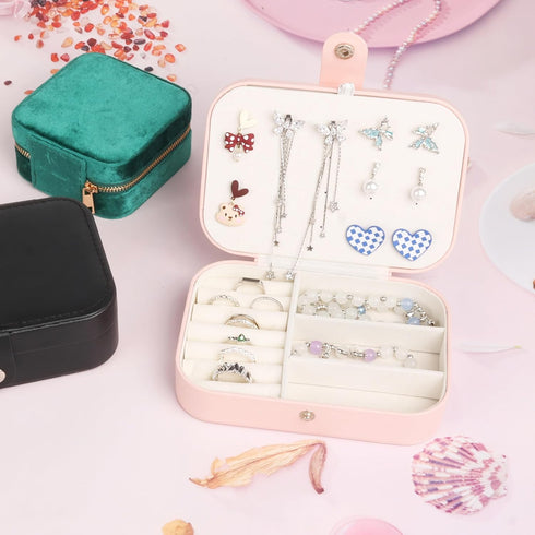 Travel Jewelry Box,Jewelry Organizer, PU Leather Small Travel Jewelry Case, 6.3x4.3",Pink,1Pack...