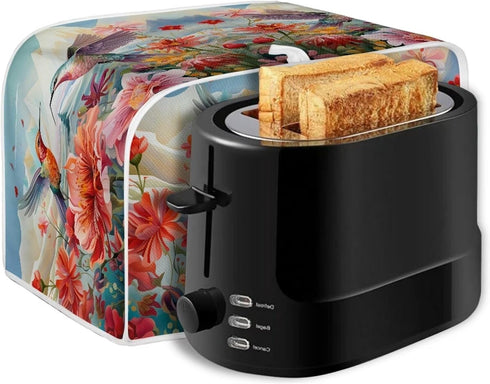 Hummingbird Flower Print Toaster Covers 2 Slice Wide Slot Dustproof Floral Fingerprint Protectors and Greasy Protection Anti-sputtering Machine Wa...