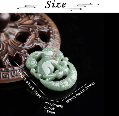 Wealth Rabbit Natural Green Jade Pendant Necklaces for Women Men, Fashion Rope Chain Amulet Hand-carved Good Luck Jewelry Choker Necklaces for Lov...