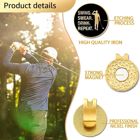 Swing Swear Repeat Golf Ball Marker with Magnetic Hat Clip, Funny Golf Accessories Gifts...