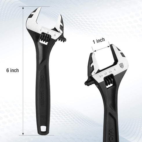 WORKPRO 6" Adjustable Wrench, Black Oxide Wrench 6 Inch with Inch/Metric Scale, Premium Cr-V Steel...
