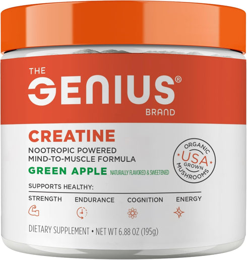 Genius Micronized Creatine Monohydrate Powder, Post Workout Supplement, Green Apple - 100% Naturally Flavored & Sweetened - Supports Muscle Buildi...