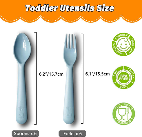 Kids Spoons and Forks Toddler Utensils Plastics Reusable Silverware Baby Cutlery Set Feeding Dinnerware Utensils BPA Free Microwave Dishwasher and...