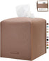 Tissue Box Cover 5X5X5'' PU Leather Tissue Holder Square Tissue Cube Box Organizer for Bathroom Vanity Countertop, Car, Night Stands, Office, Home...