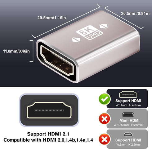 HDMI Female to Female Adapter 8K, HDMI Coupler 2-Pack, HDMI 2.1 Extension Adapter, Support 8K@60Hz, Compatiable with HDTV Roku TV, Monitors, Lapto...
