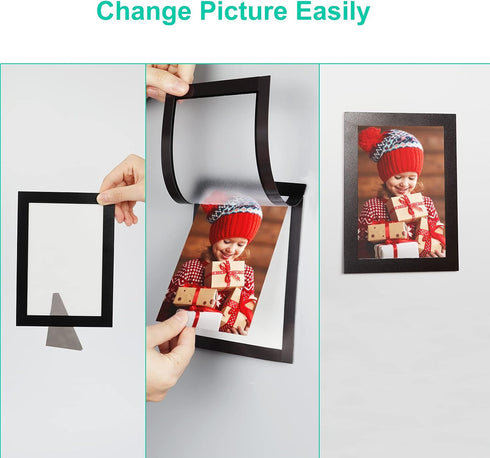 CRUGLA 4x6 Magnetic Picture Frames for Refrigerator 12 Packs, Modified Magnetic Sheet with Self Adhesive Backing, Black 4 by 6 Photo Frame Set for...